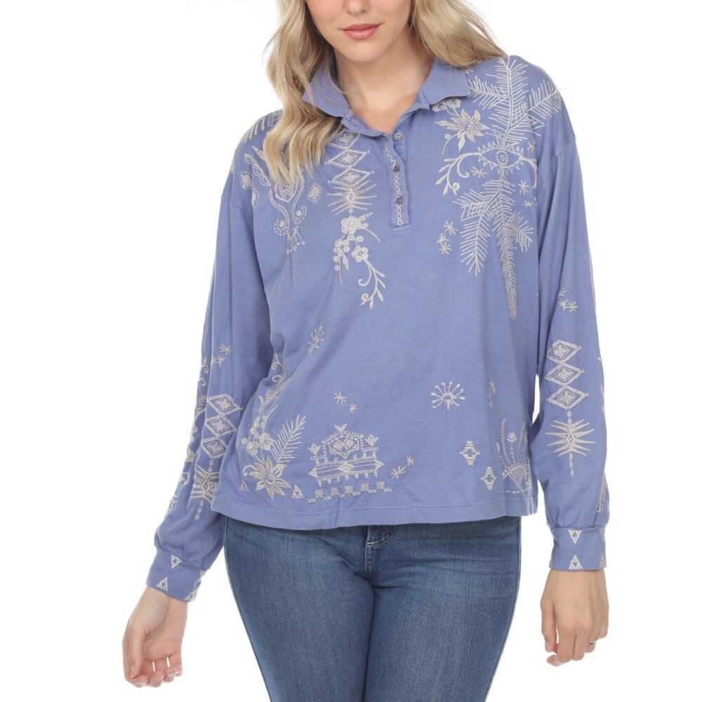 Johnny Was Dylan Long Sleeve Polo Tee XS